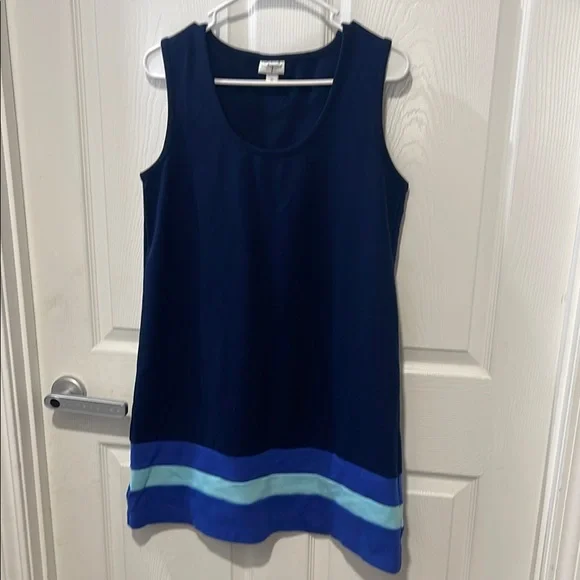 Isaac Mizrahi Navy Blue Sleeveless Dress with Stripes - Picture 1 of 4